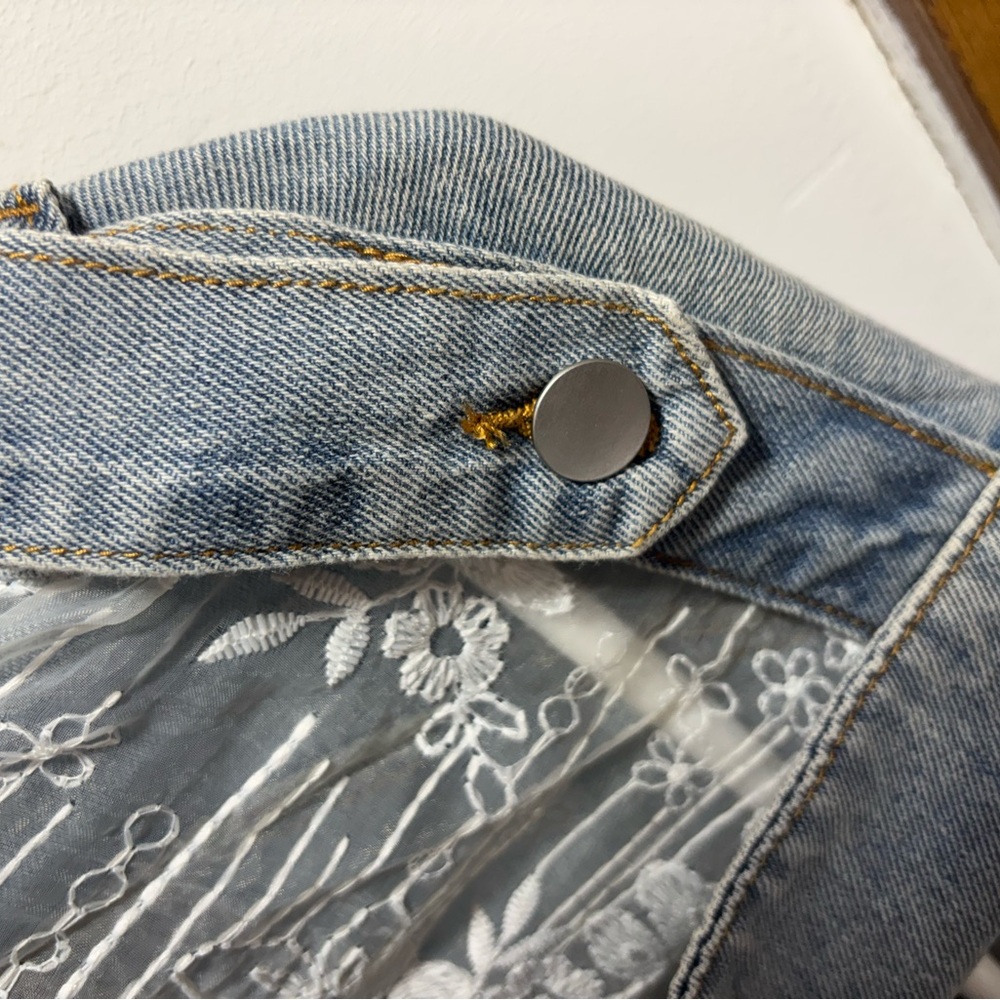 POL Blue Denim Jacket with White Lace Accents - Picture 3 of 10